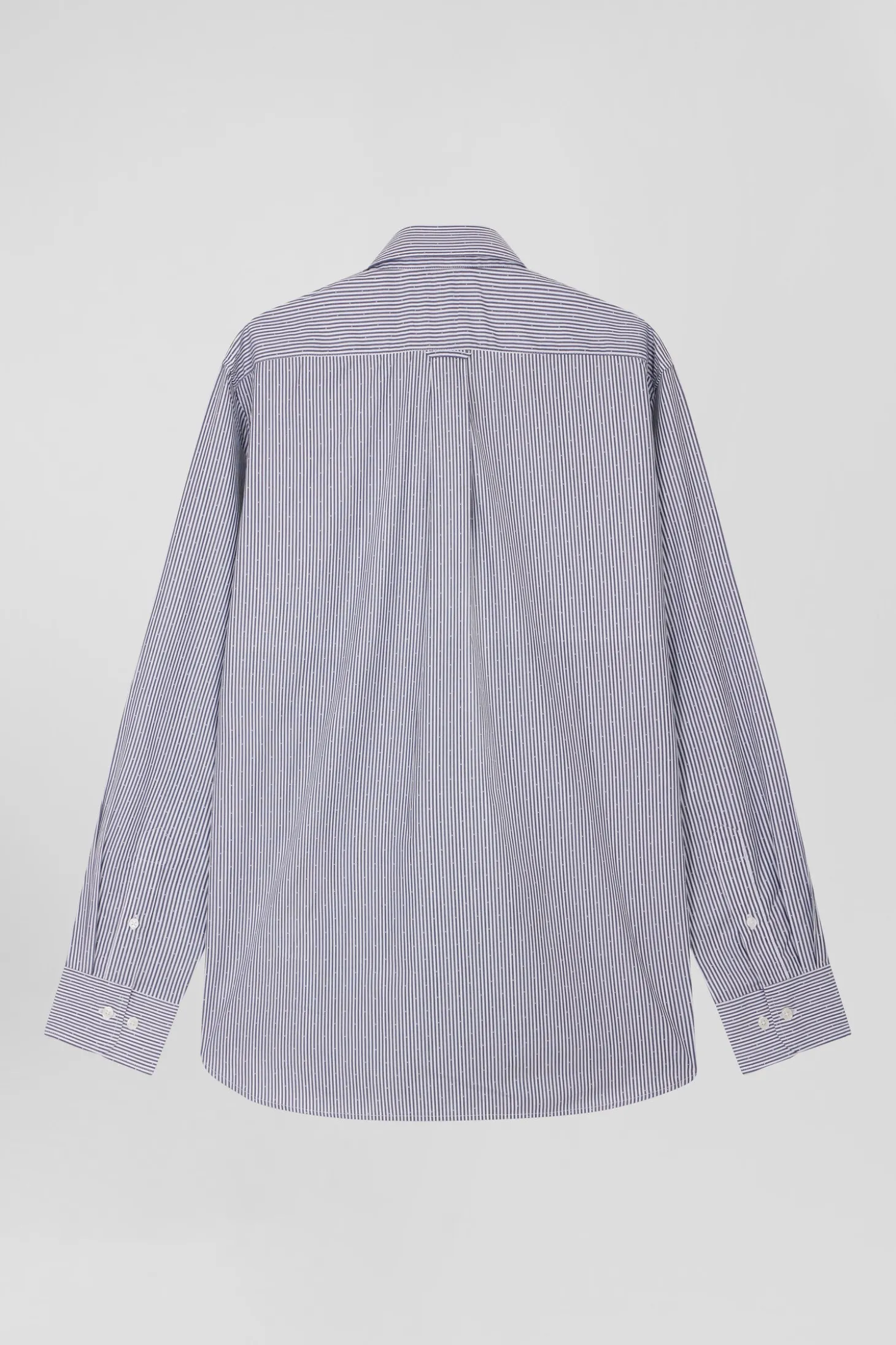 Regular navy blue cotton jacquard shirt with baton stripes