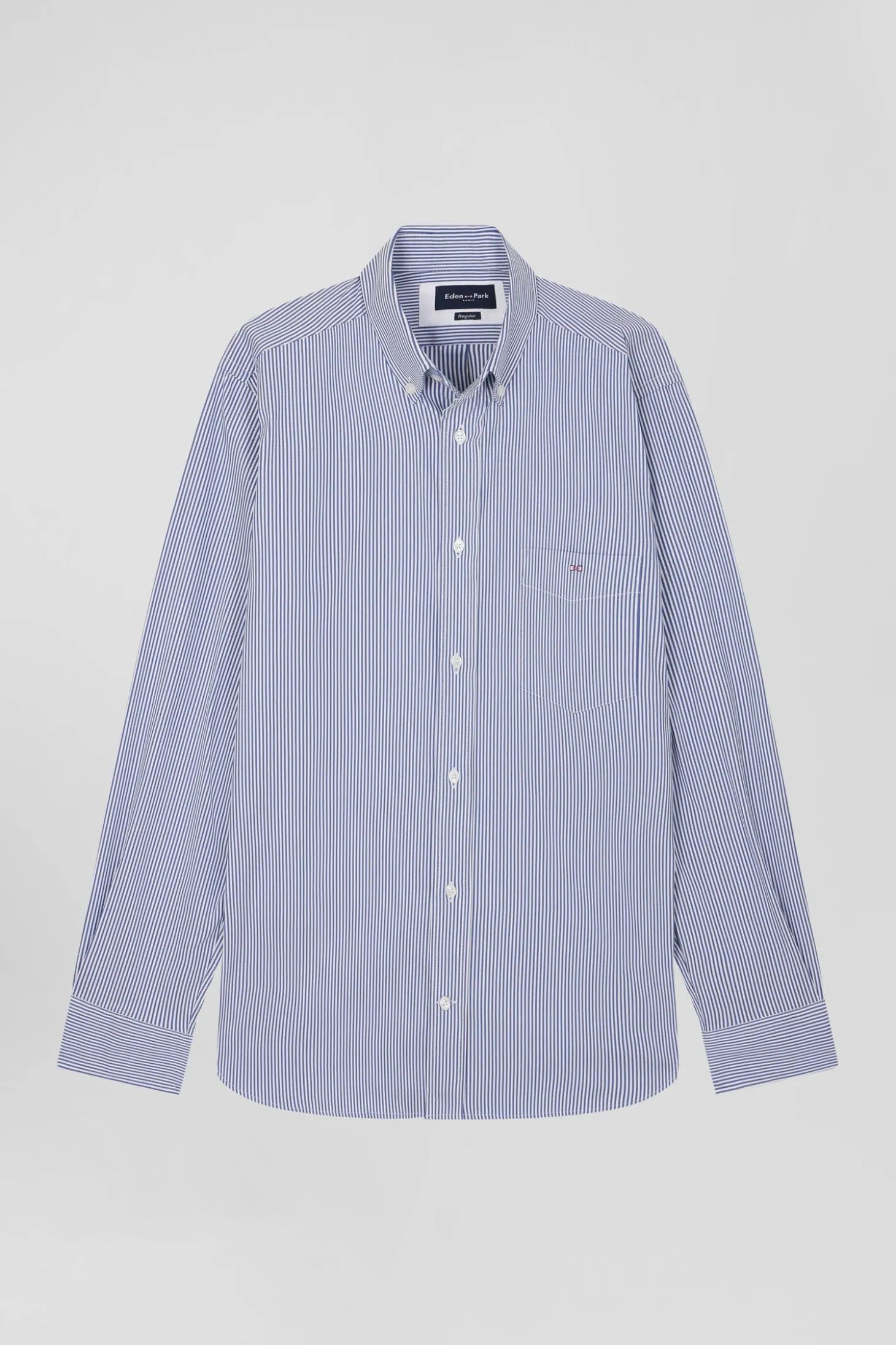 Regular navy blue cotton poplin shirt with baton stripes