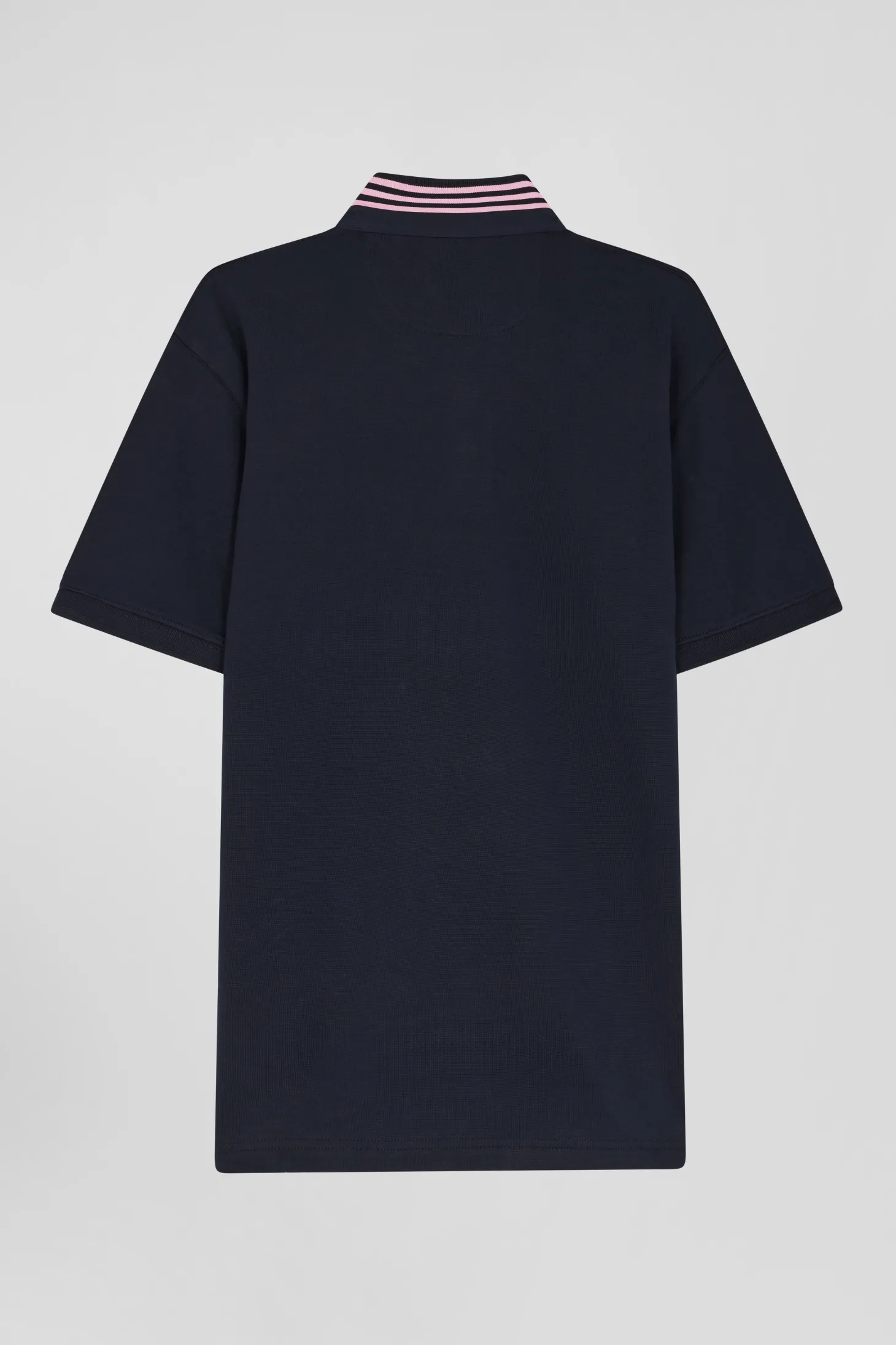 Regular navy blue cotton rugby shirt with striped undercollar
