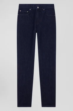Regular navy blue cotton 5-pocket jeans