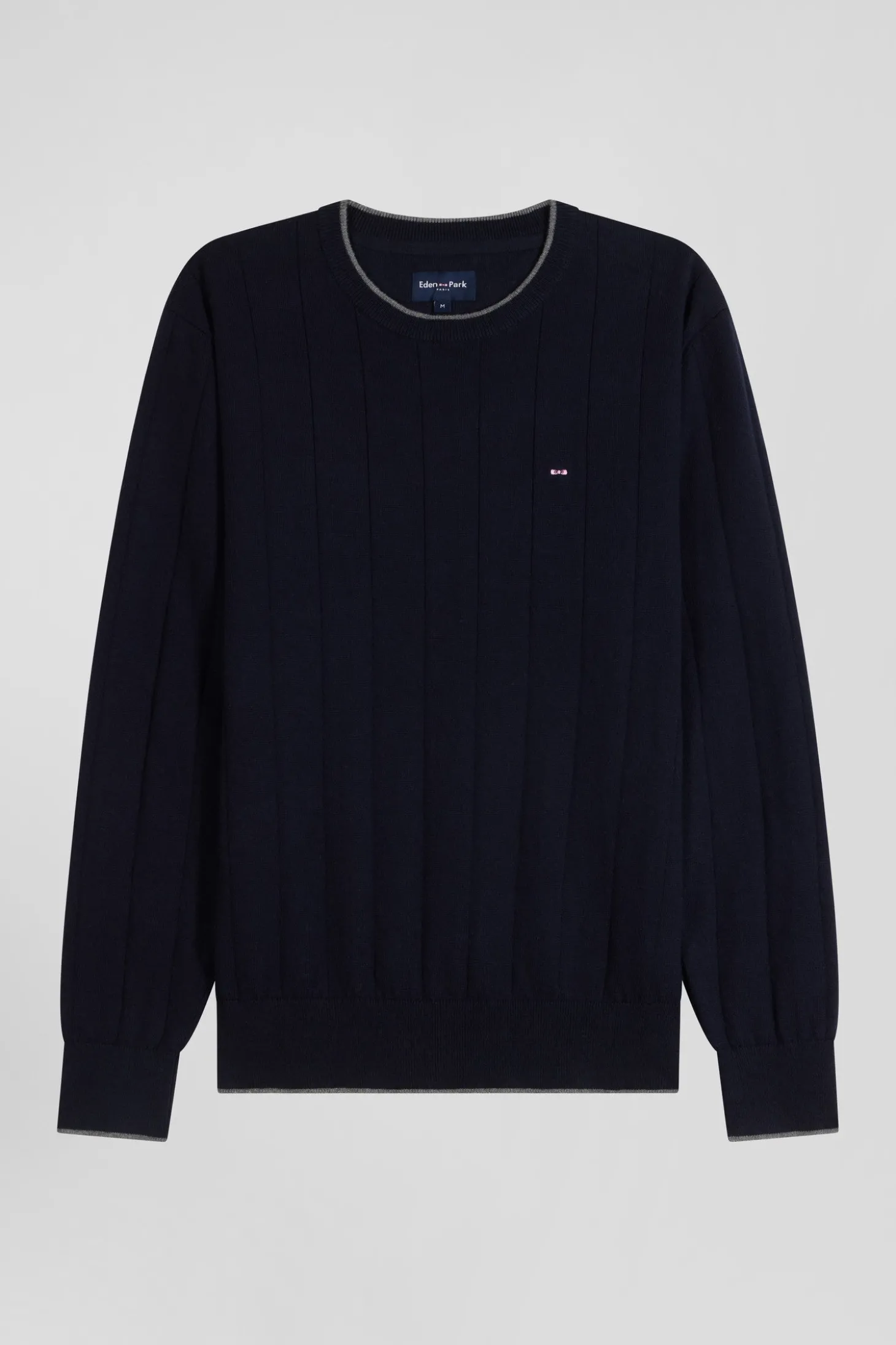 Regular navy blue cotton and cashmere crew neck jumper