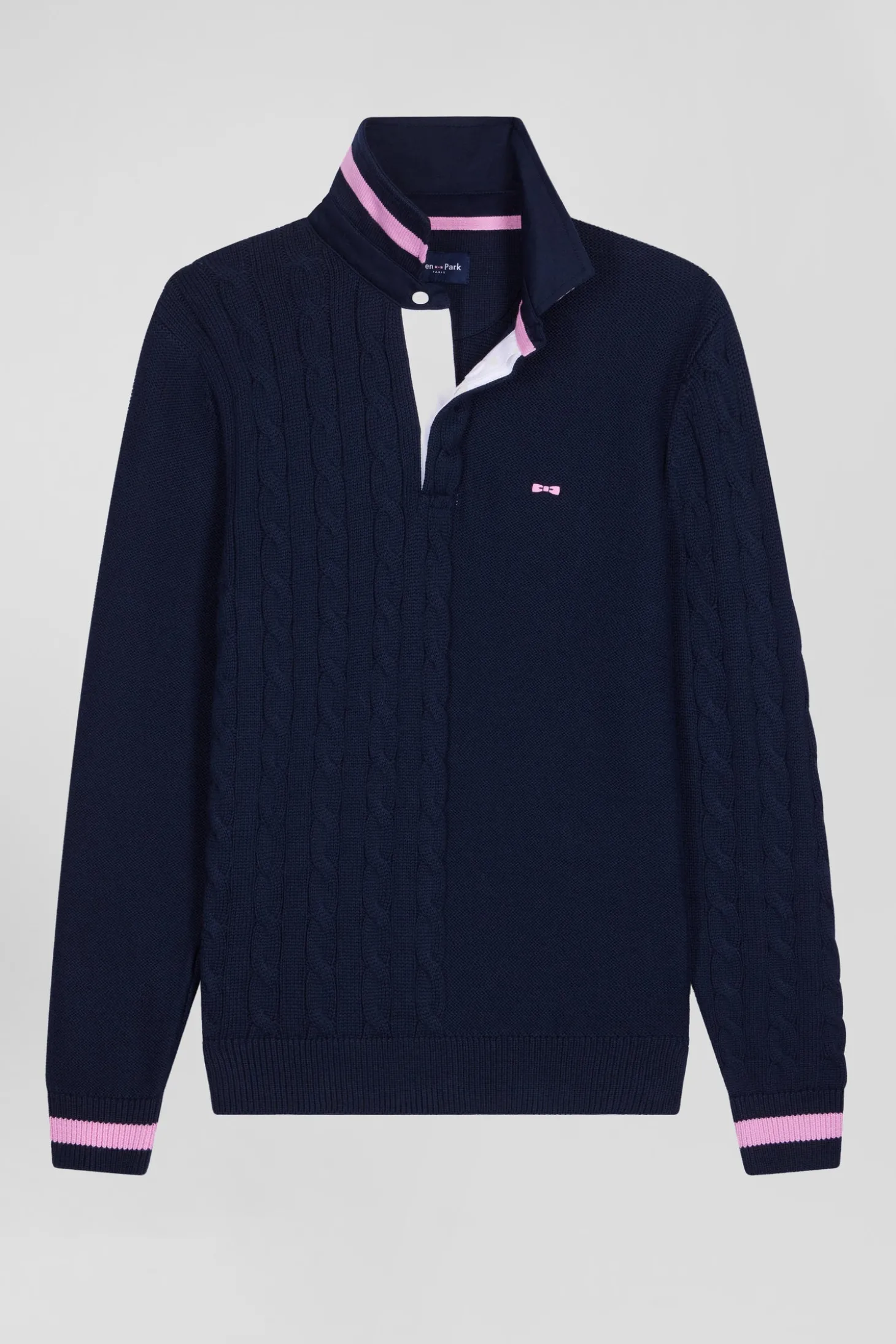 Regular navy blue cotton jumper with rugby shirt collar