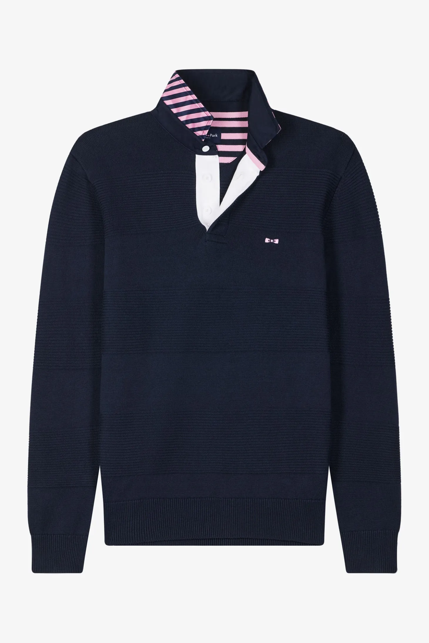 Regular navy blue cotton polo neck jumper
