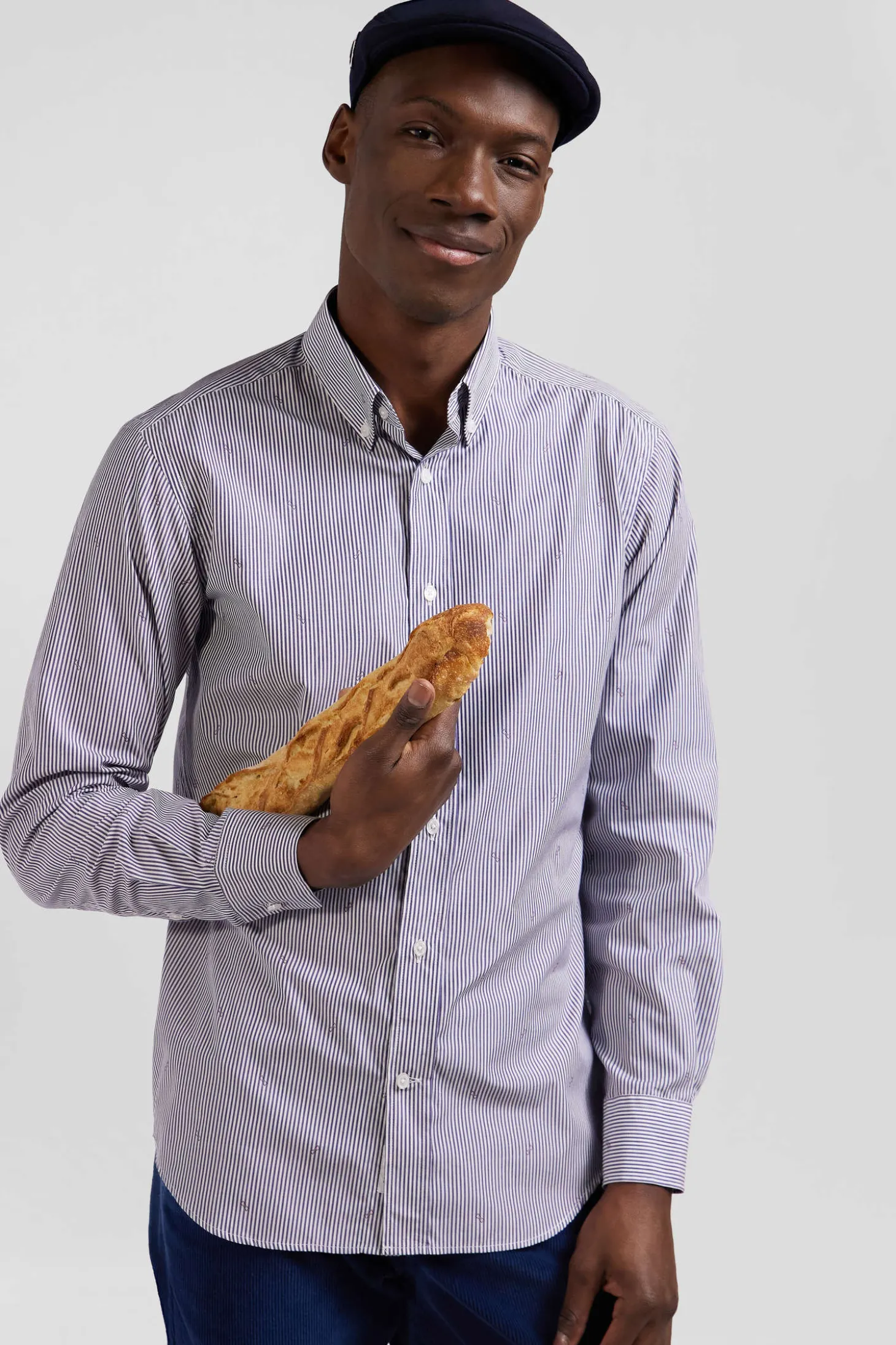 Regular navy blue cotton shirt