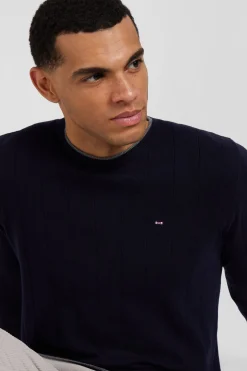 Regular navy blue cotton and cashmere crew neck jumper