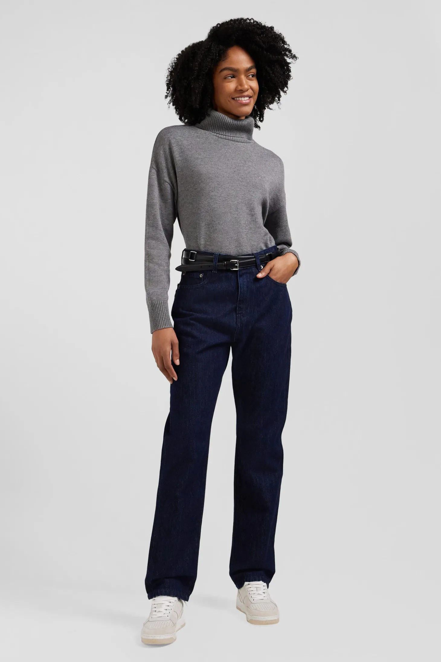 Regular navy blue cotton 5-pocket jeans