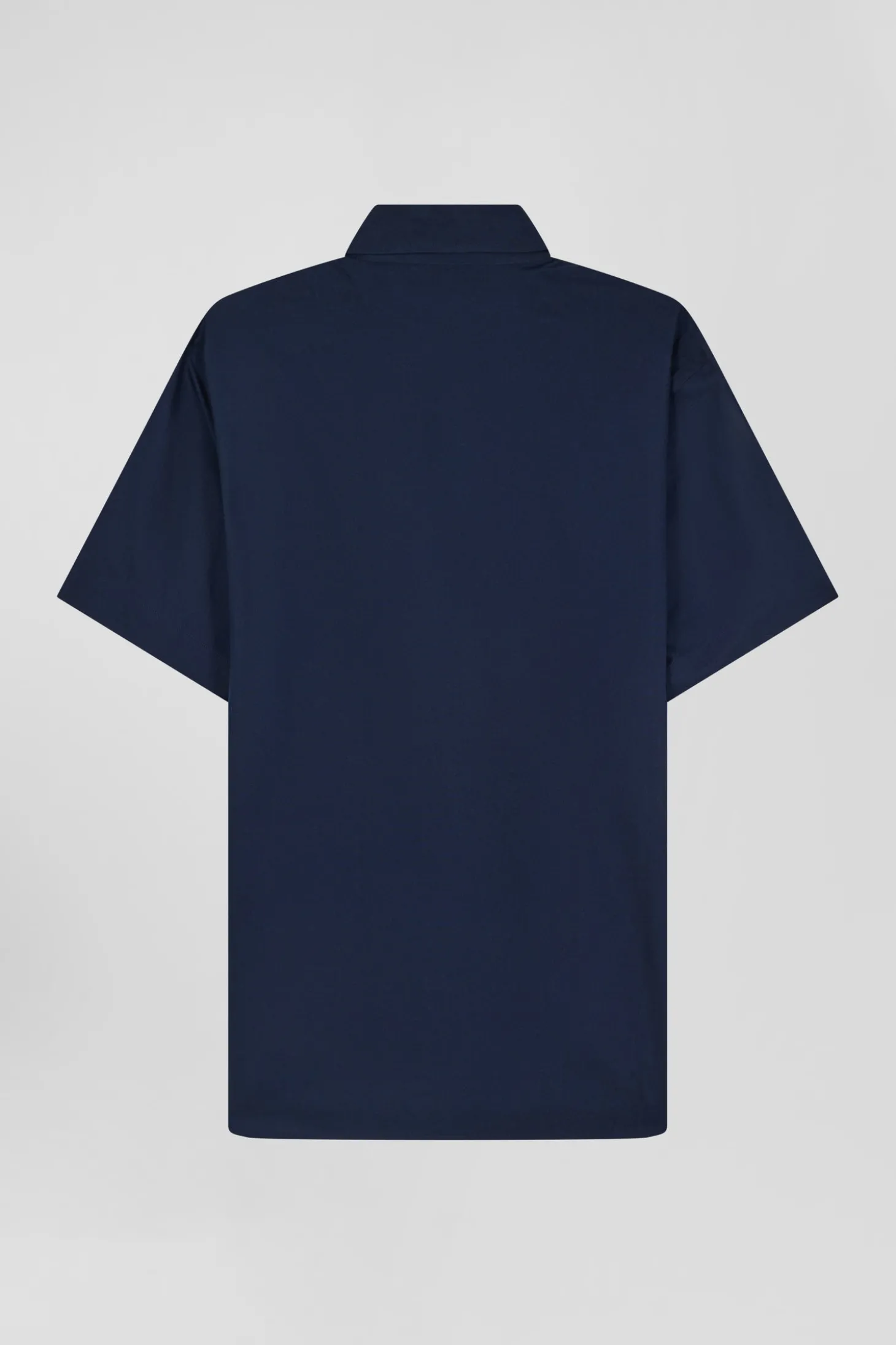 Regular navy blue cotton poplin short-sleeved shirt with microprint