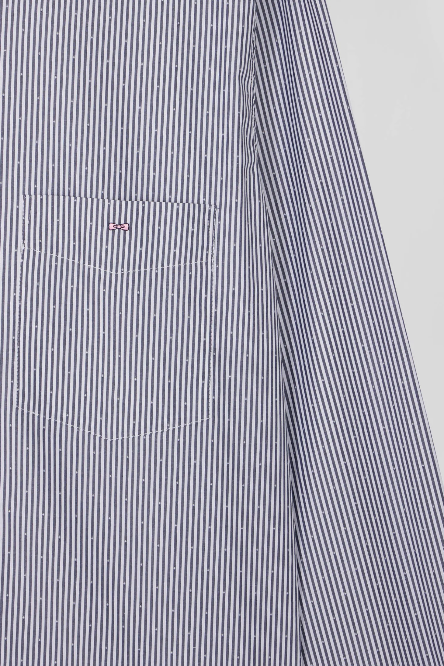 Regular navy blue cotton jacquard shirt with baton stripes