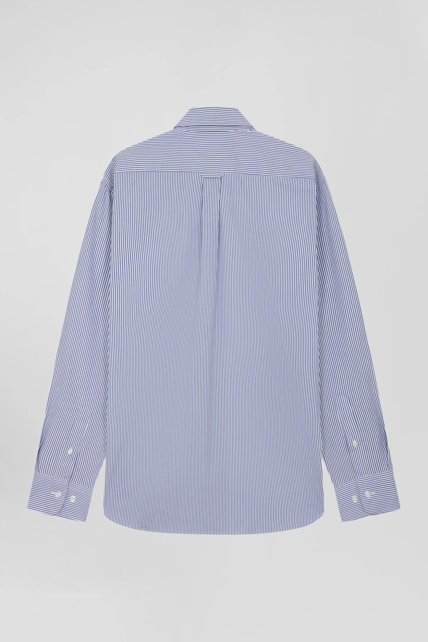 Regular navy blue cotton poplin shirt with baton stripes