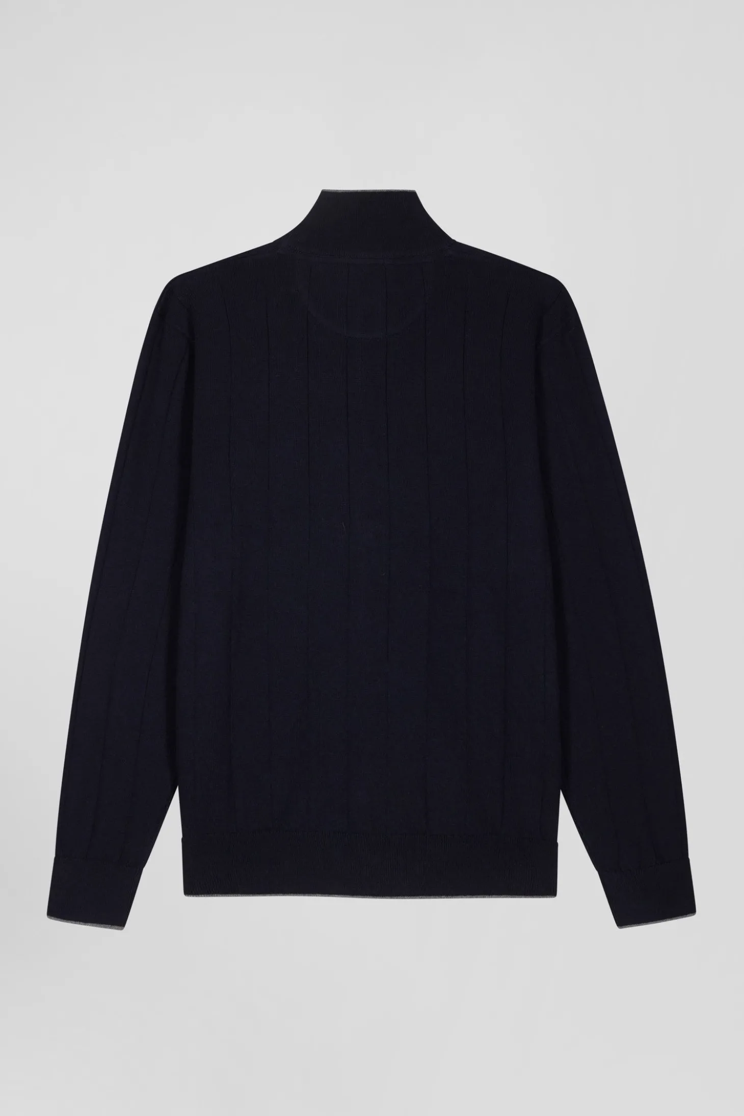 Regular navy blue cotton and cashmere zipped cardigan with vertical stripes