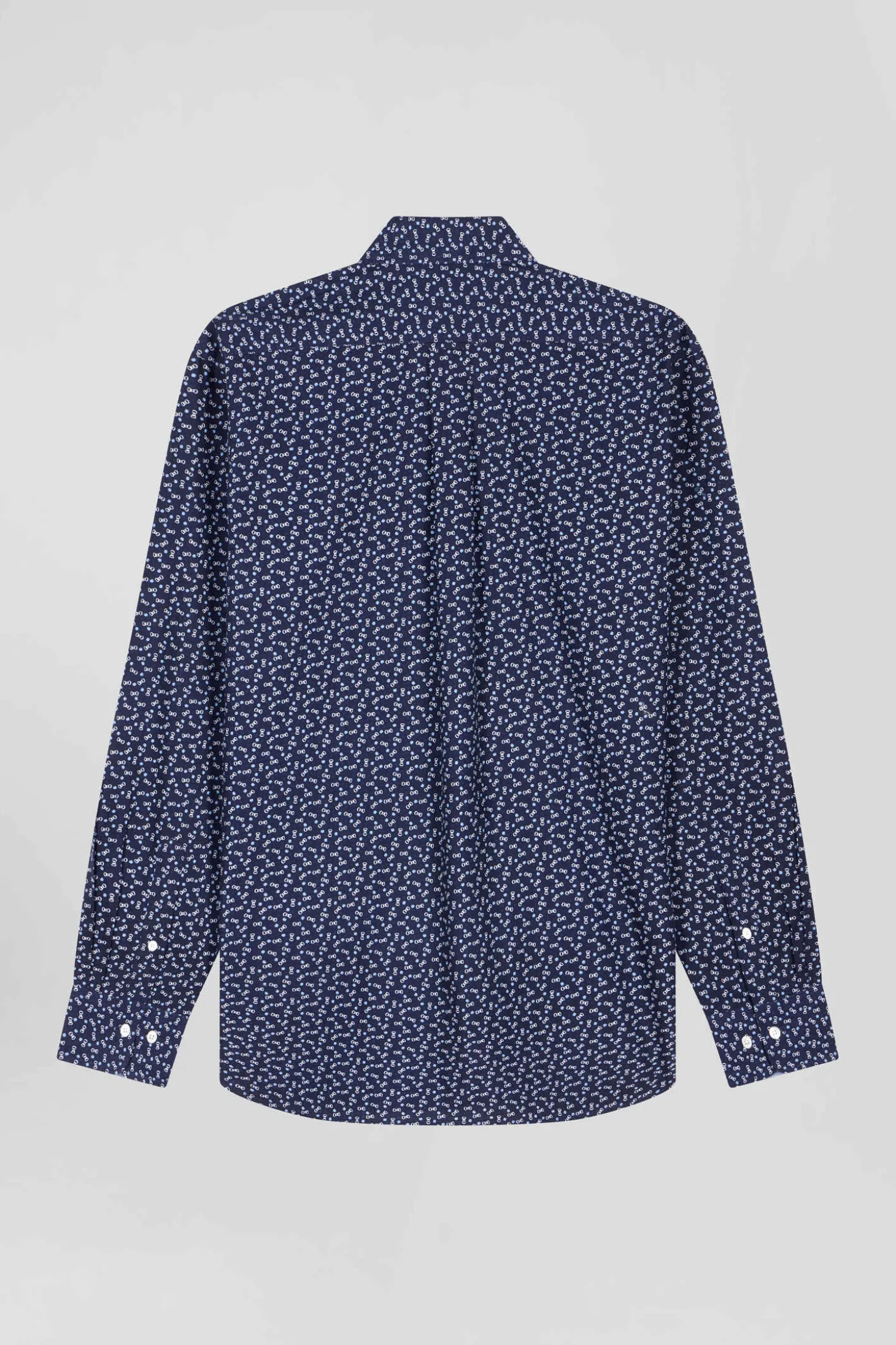 Regular navy blue cotton poplin shirt with micro bow tie print