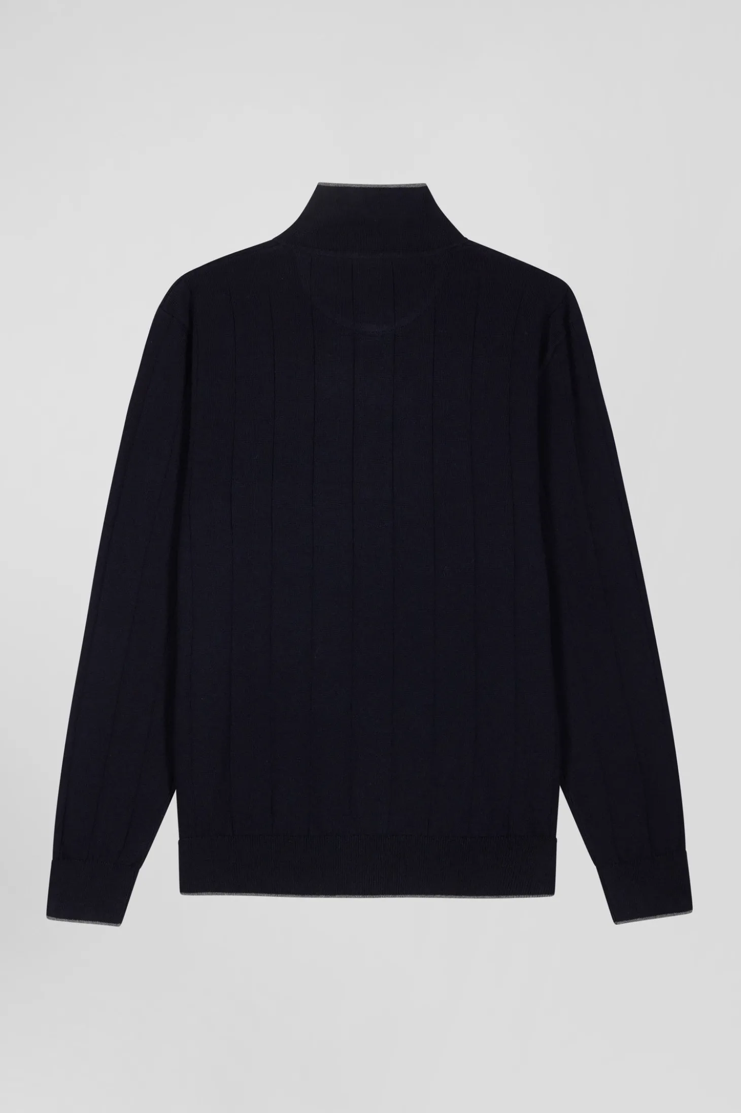 Regular navy blue cotton and cashmere jumper with rugby shirt collar