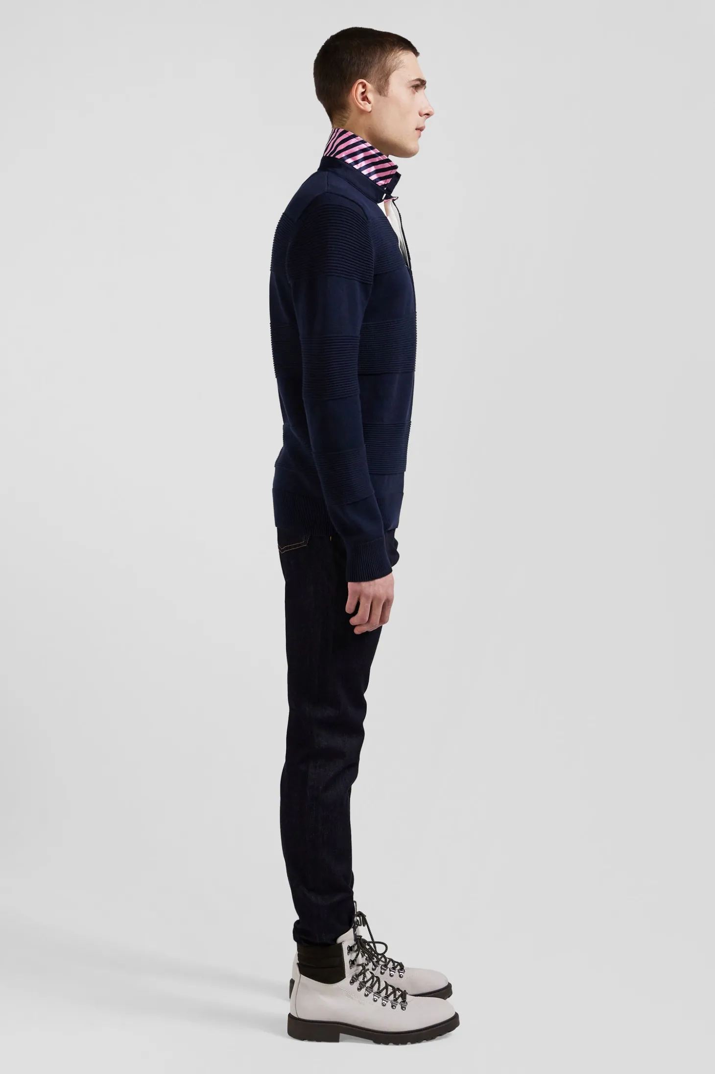 Regular navy blue cotton polo neck jumper