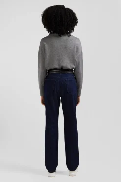 Regular navy blue cotton 5-pocket jeans