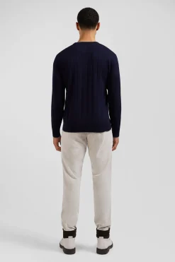 Regular navy blue cotton and cashmere crew neck jumper