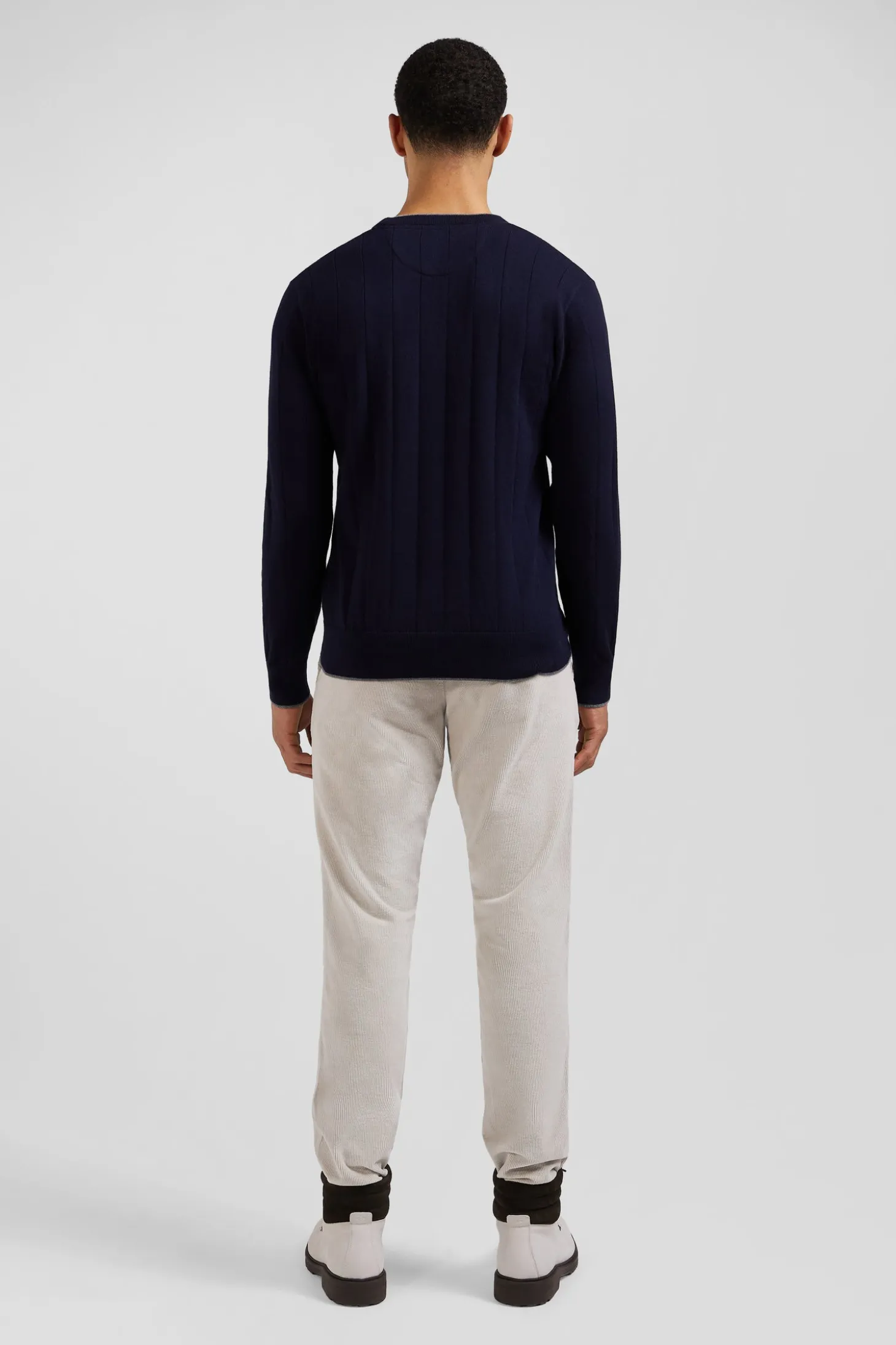 Regular navy blue cotton and cashmere crew neck jumper