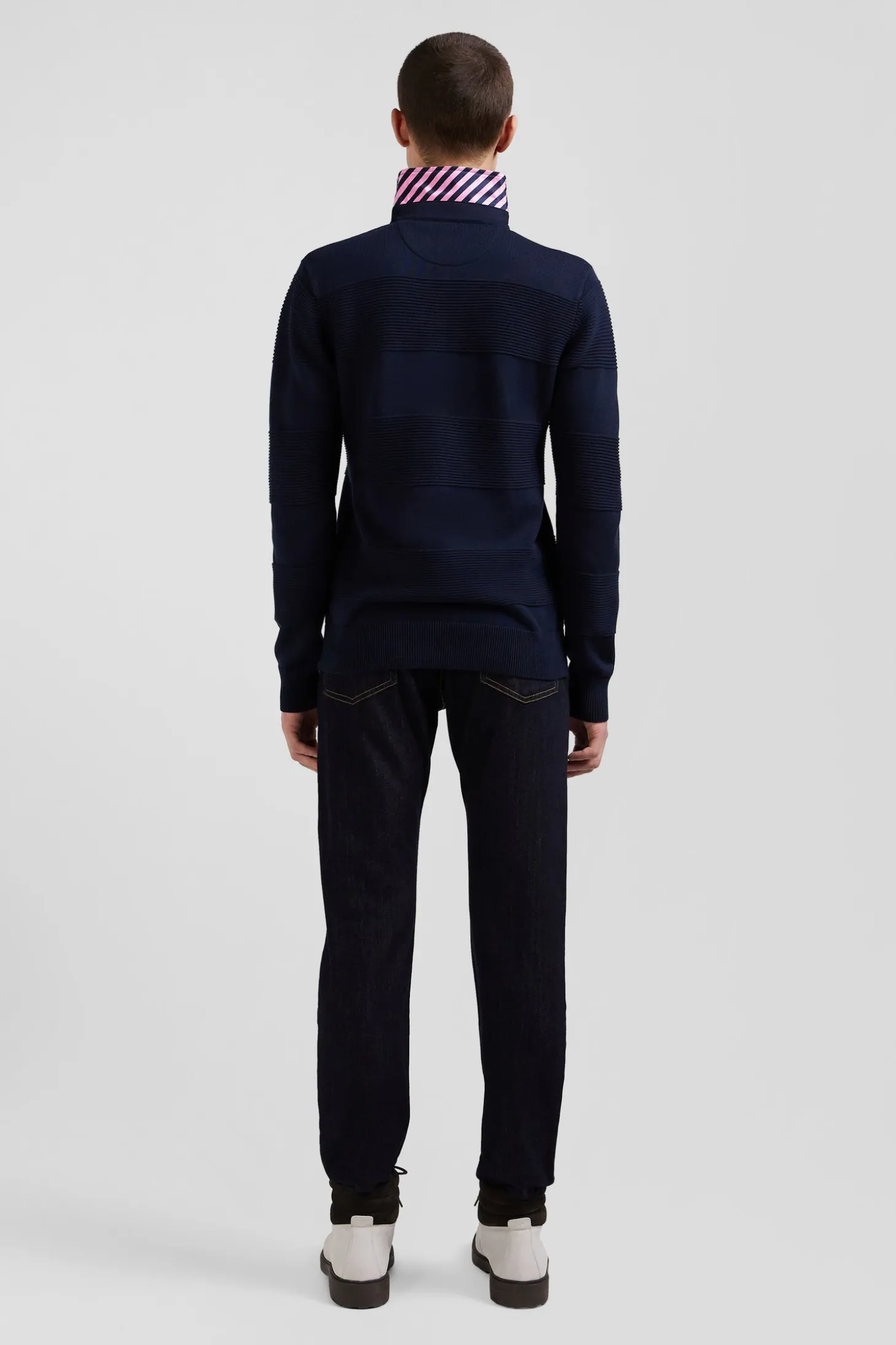 Regular navy blue cotton polo neck jumper