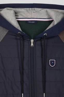 Regular navy blue cotton blend sweatshirt with padded front