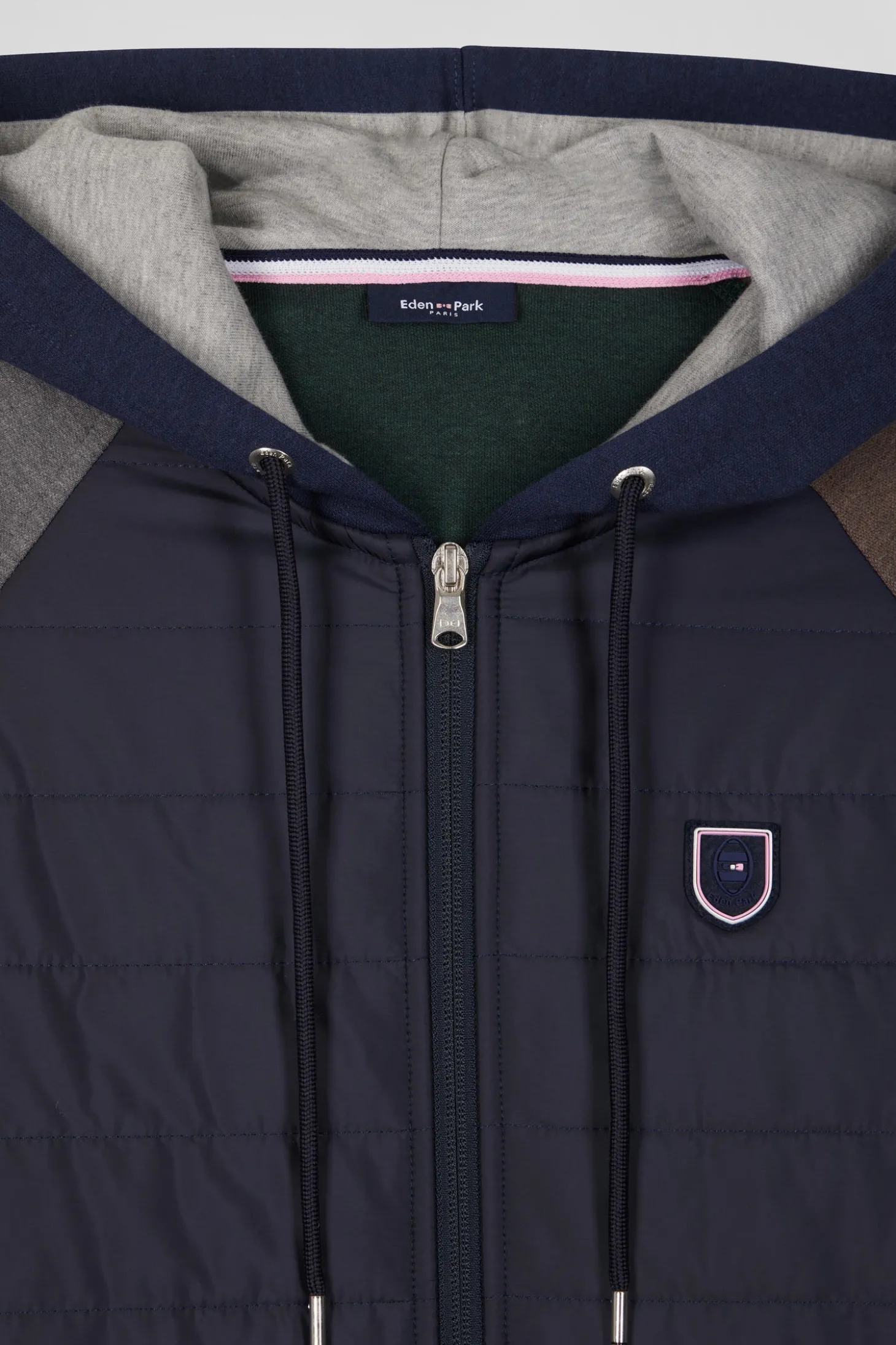 Regular navy blue cotton blend sweatshirt with padded front
