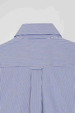 Regular navy blue cotton poplin shirt with baton stripes