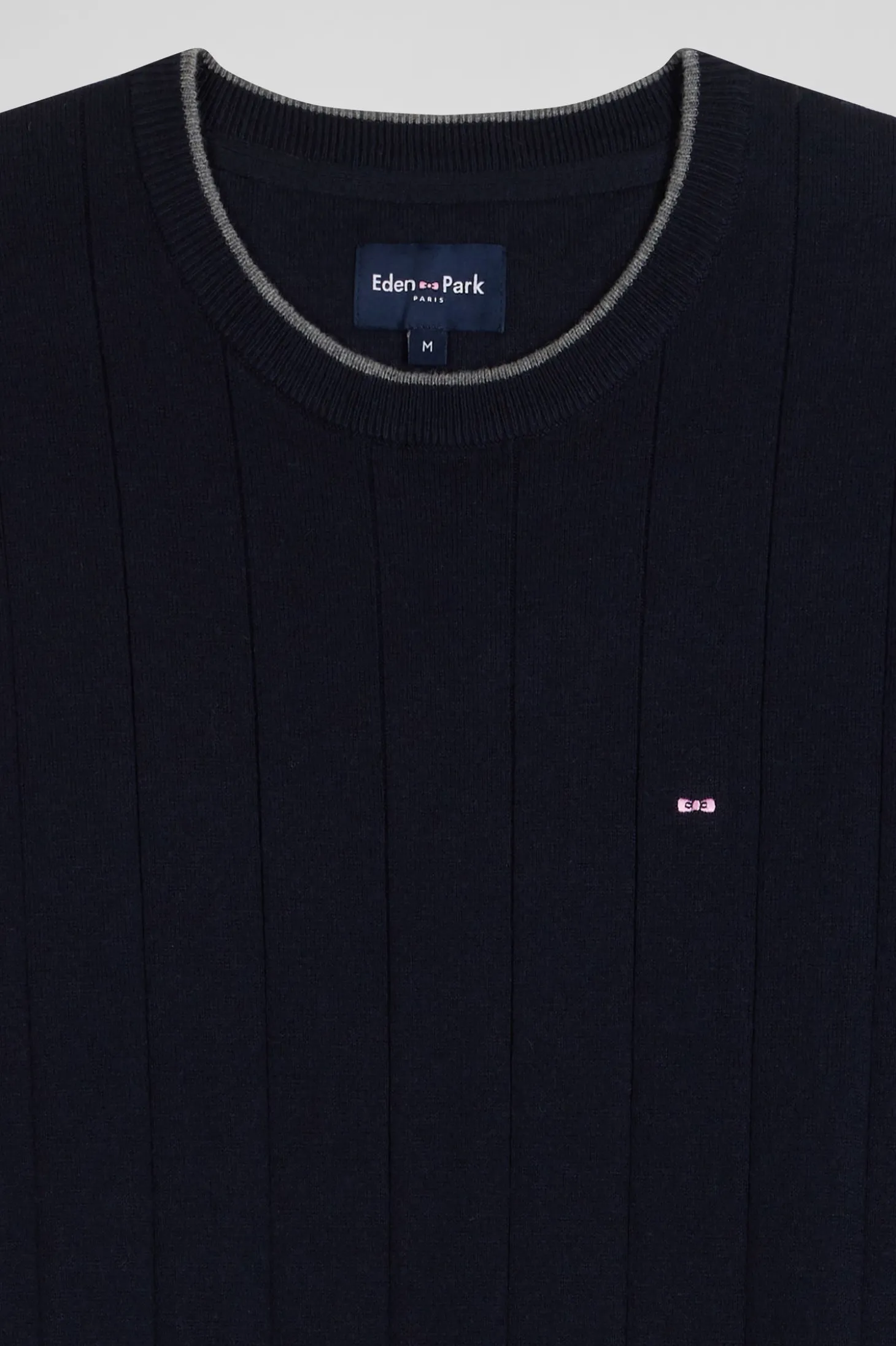 Regular navy blue cotton and cashmere crew neck jumper