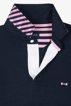 Regular navy blue cotton polo neck jumper