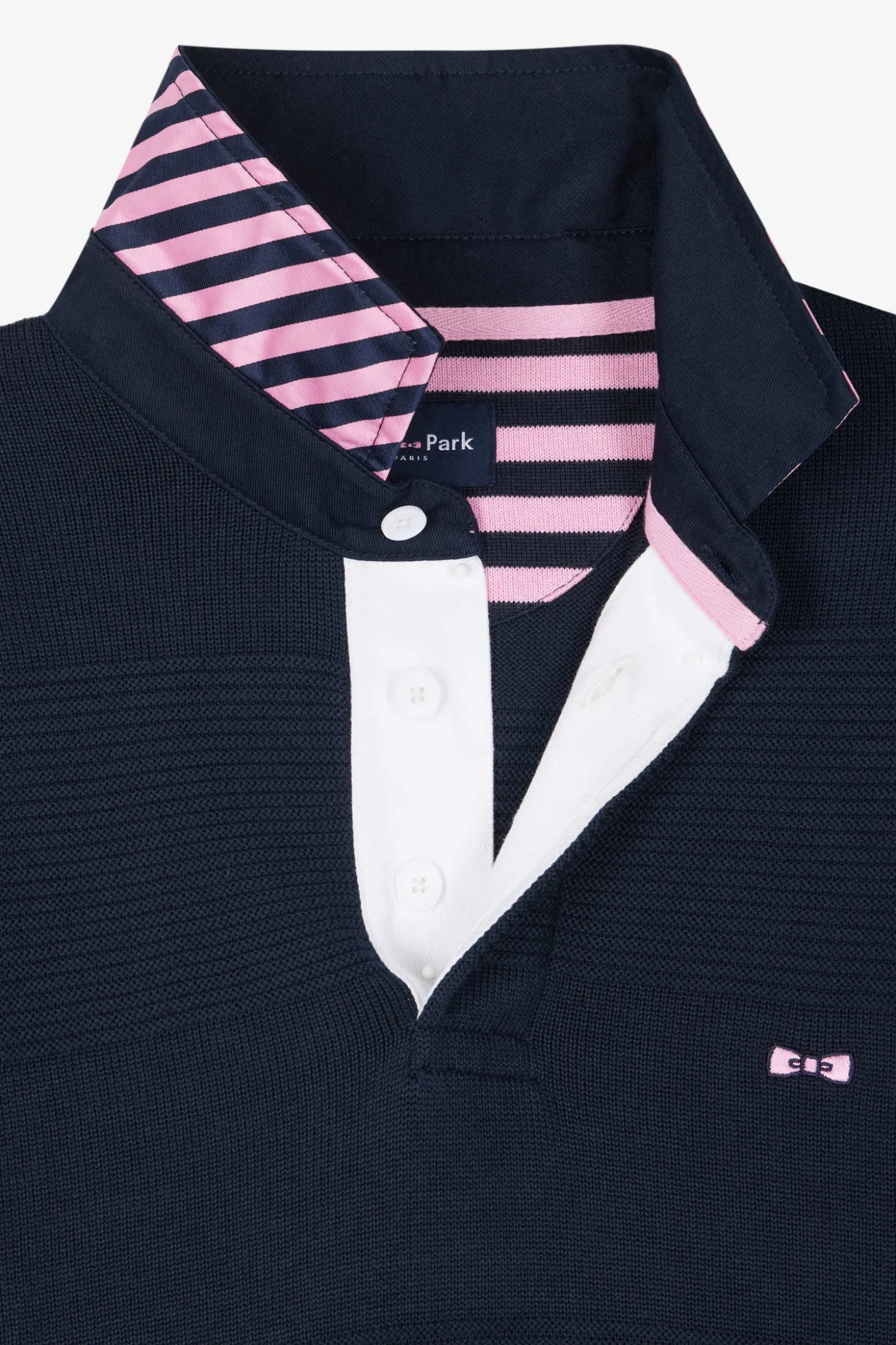 Regular navy blue cotton polo neck jumper