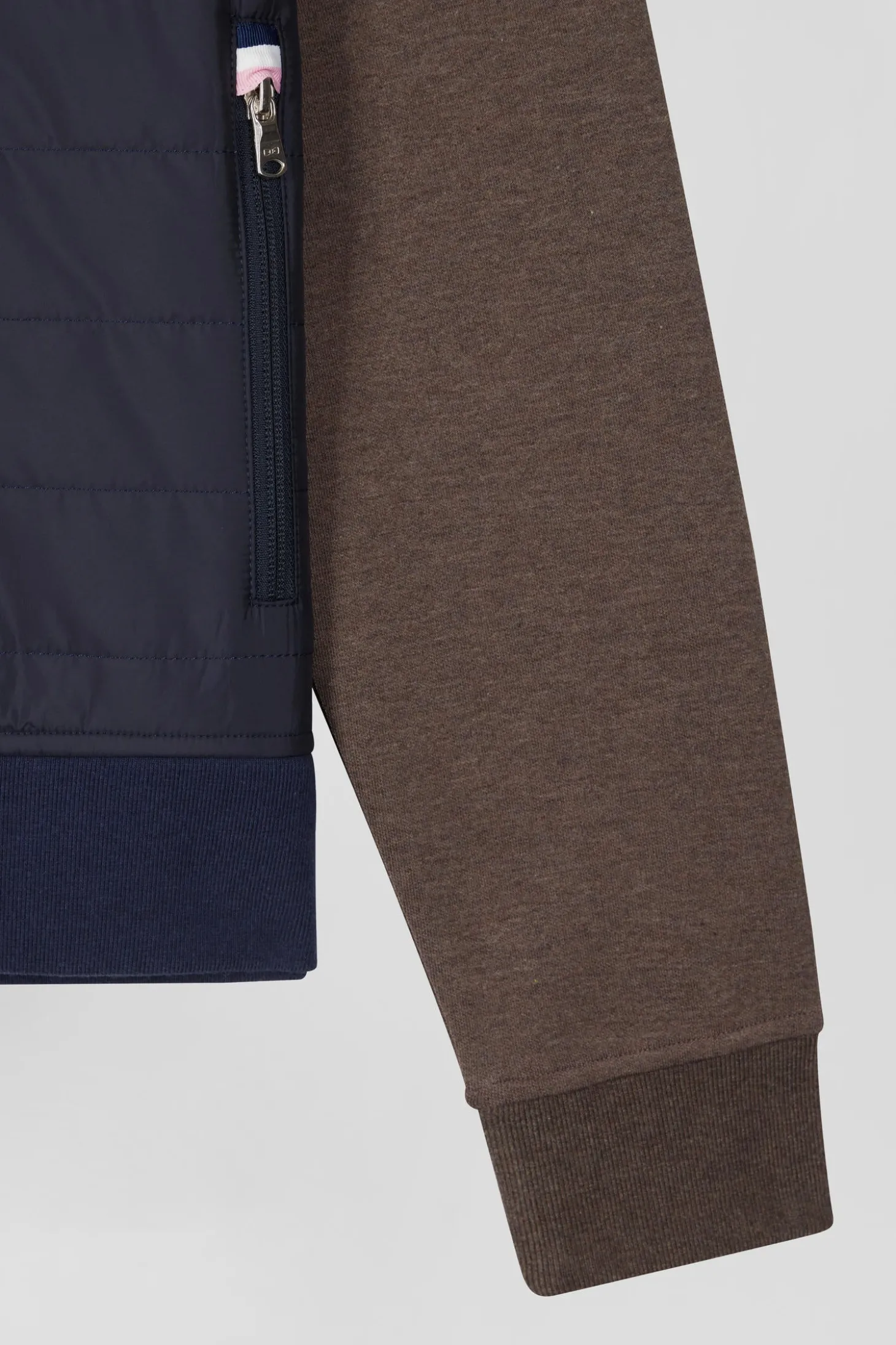 Regular navy blue cotton blend sweatshirt with padded front