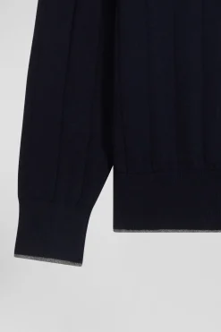 Regular navy blue cotton and cashmere crew neck jumper