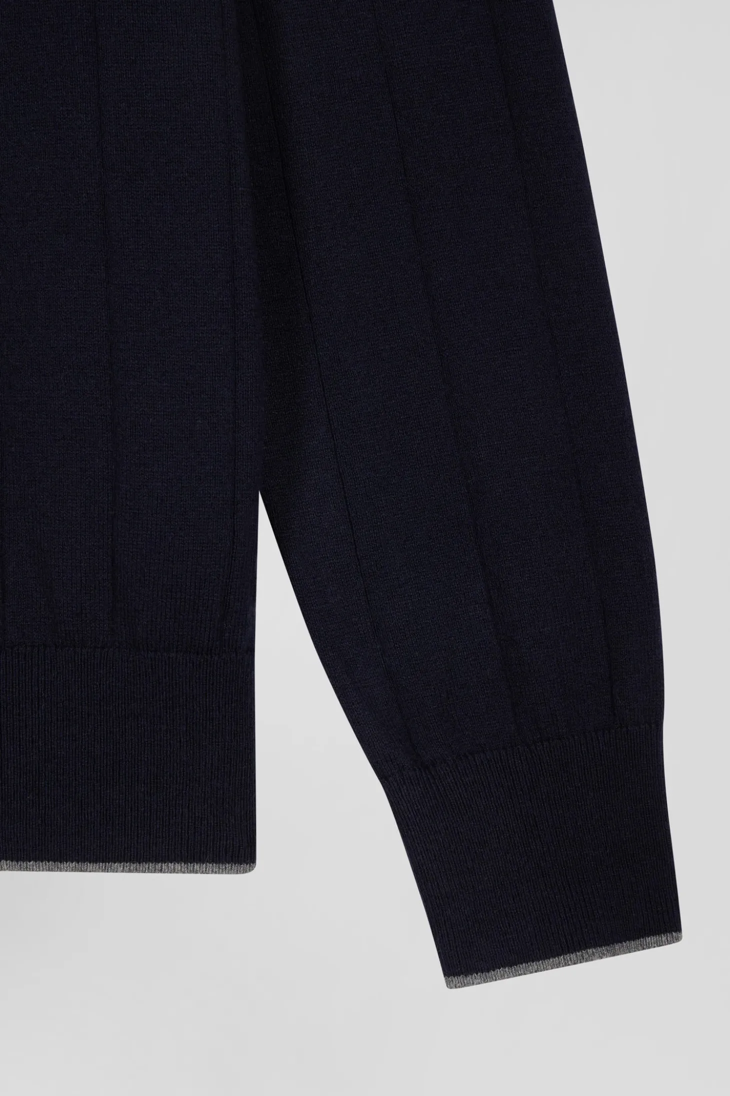 Regular navy blue cotton and cashmere jumper with rugby shirt collar