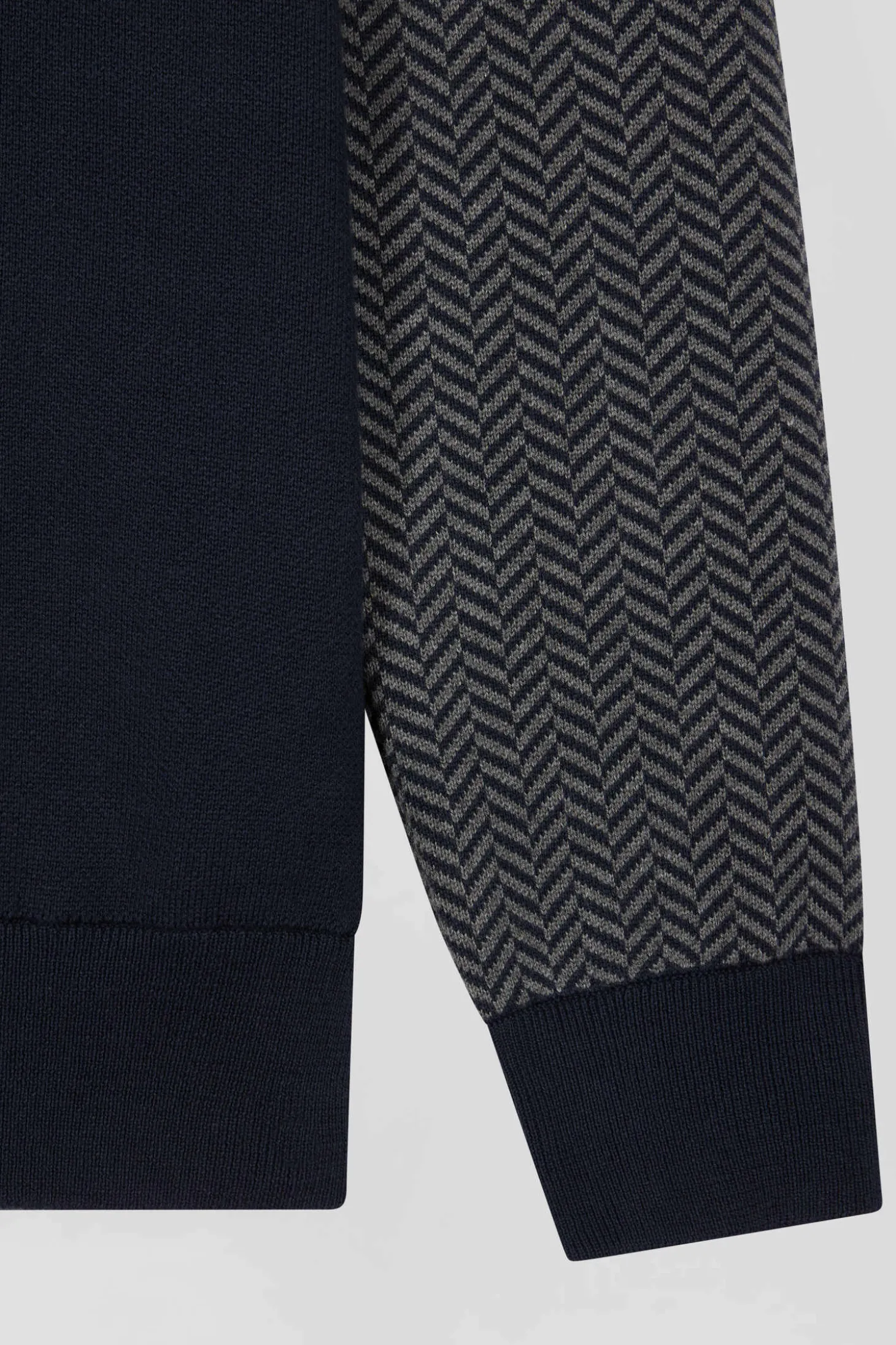 Regular navy blue cotton jumper with houndstooth jacquard and rugby shirt collar