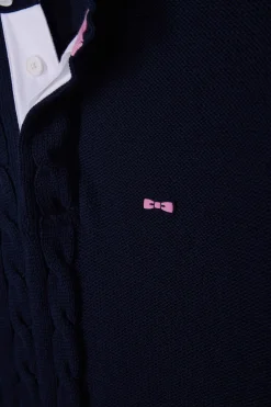 Regular navy blue cotton jumper with rugby shirt collar