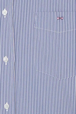 Regular navy blue cotton poplin shirt with baton stripes