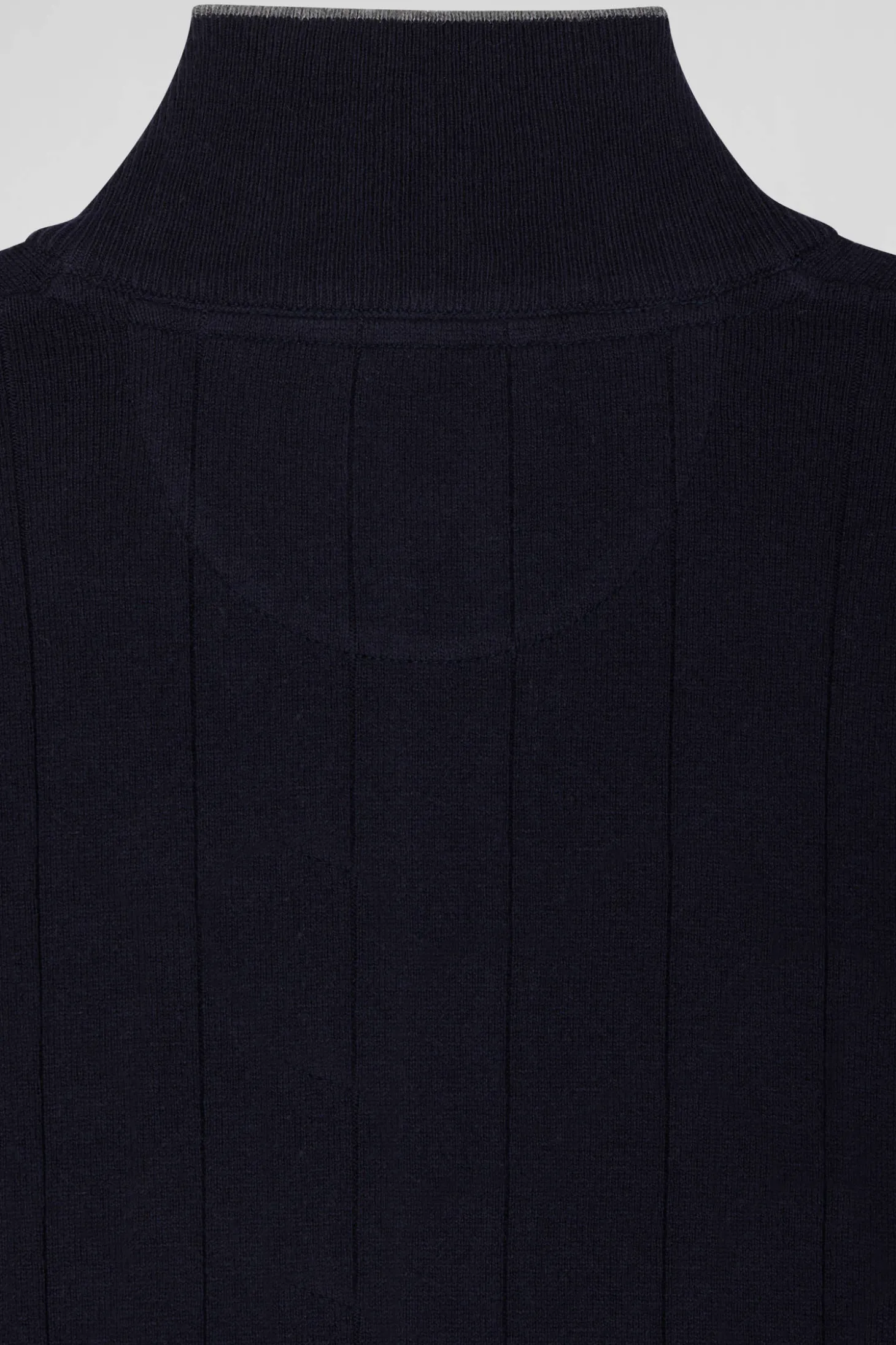 Regular navy blue cotton and cashmere zipped cardigan with vertical stripes