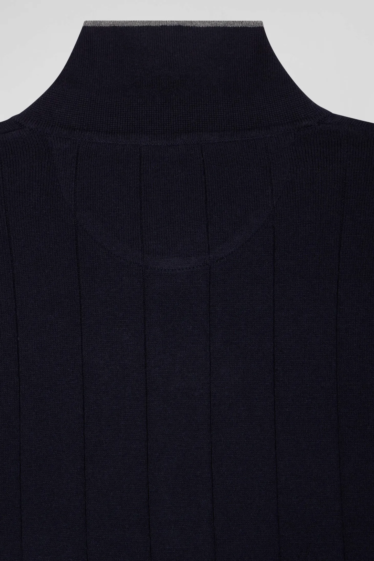 Regular navy blue cotton and cashmere jumper with rugby shirt collar