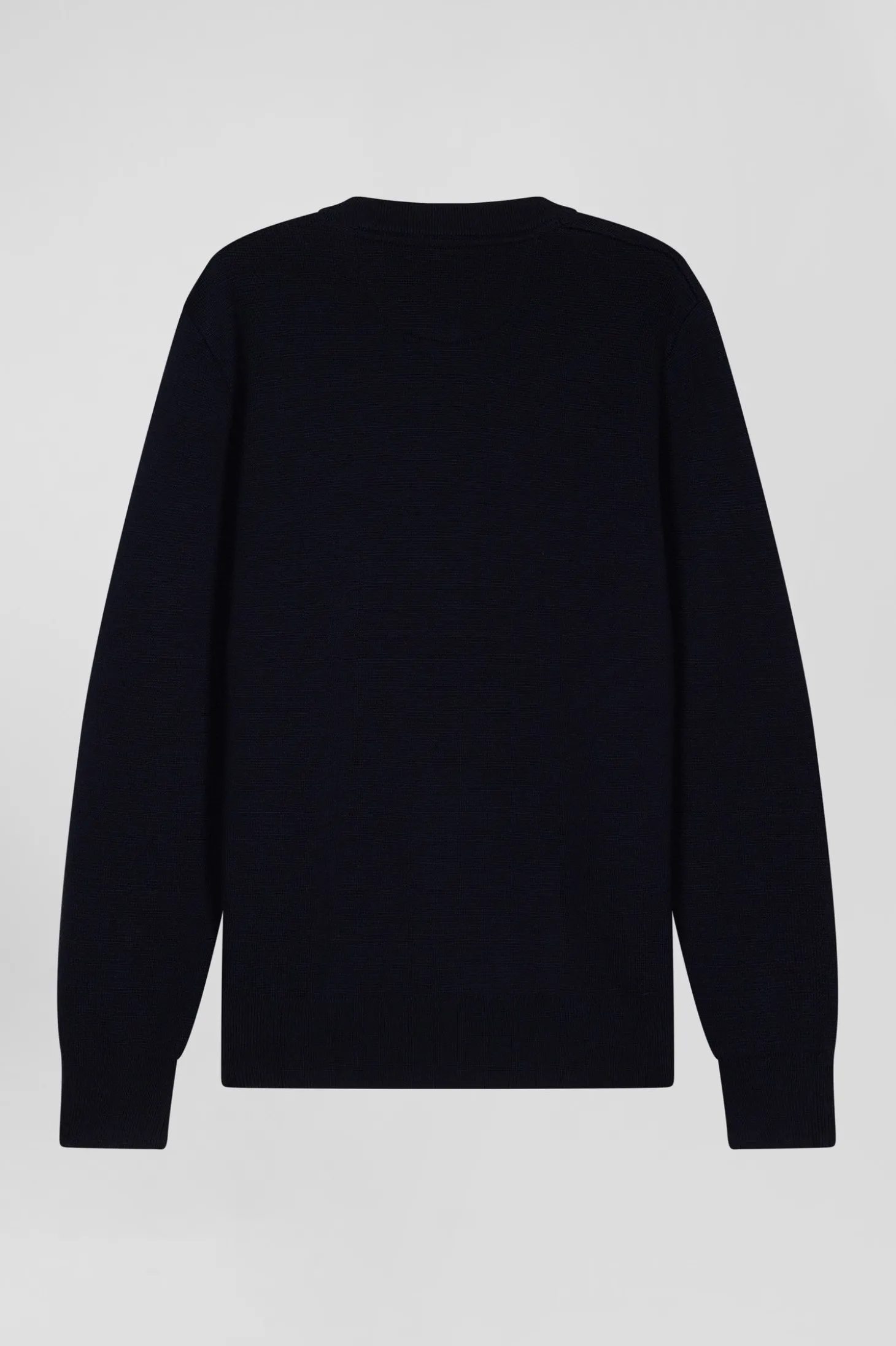 Regular navy blue crew neck jumper with shoulder buttons