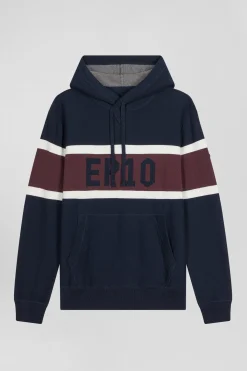 Regular navy blue hooded jumper with EP10 jacquard