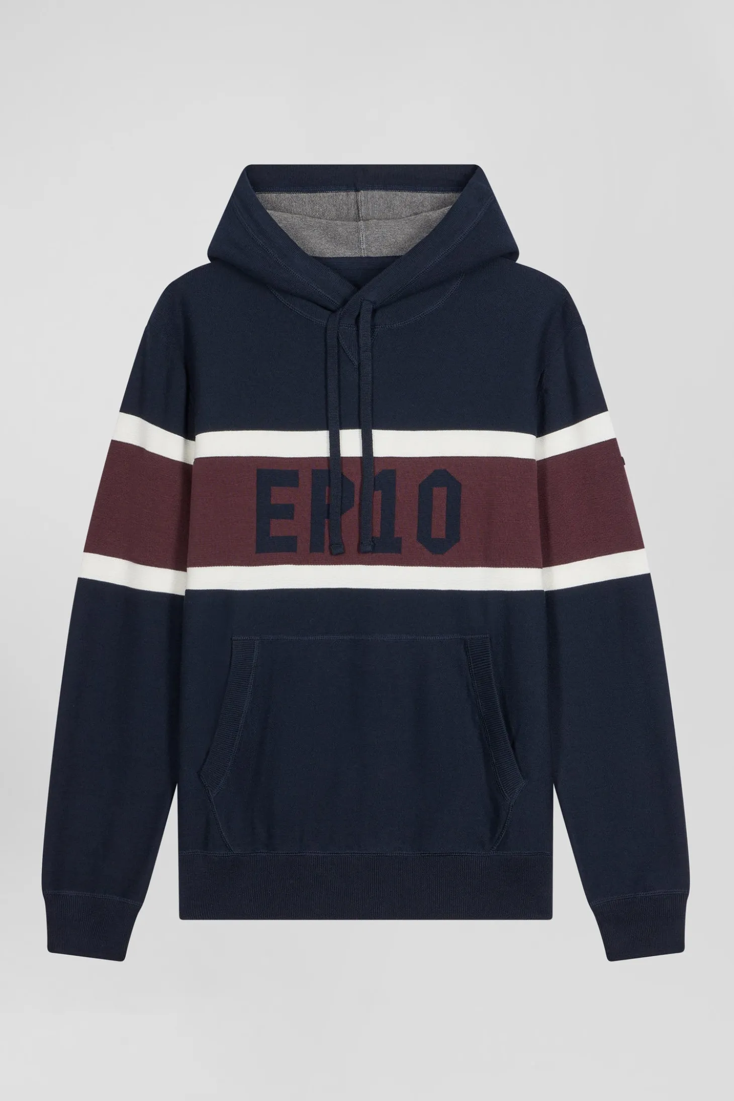 Regular navy blue hooded jumper with EP10 jacquard