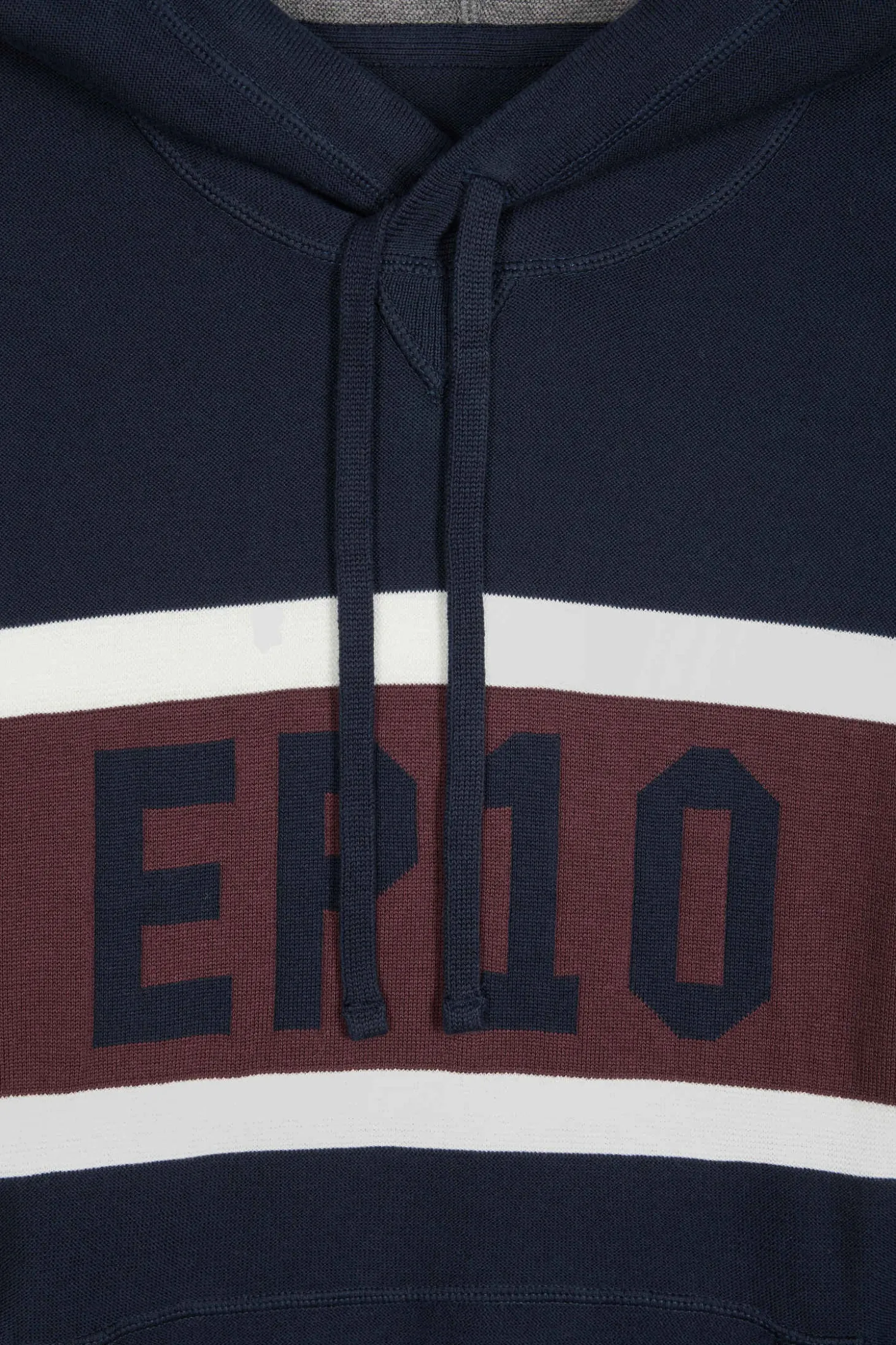 Regular navy blue hooded jumper with EP10 jacquard
