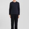 Regular navy blue long-sleeved cotton T-shirt with XV de France embroidery