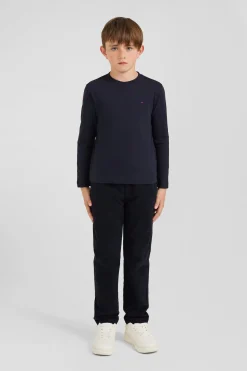Regular navy blue long-sleeved cotton T-shirt with XV de France embroidery