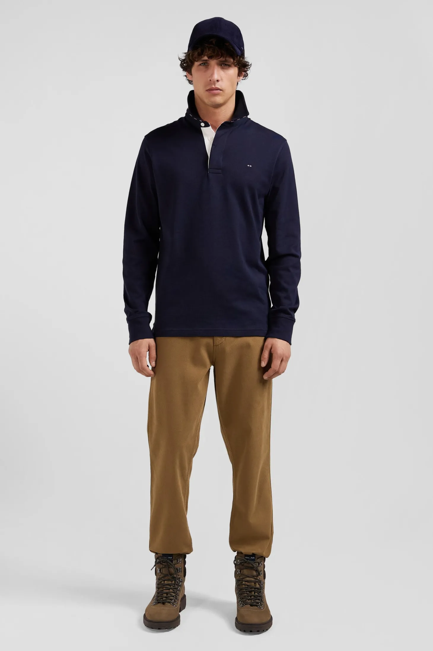 Regular navy blue long-sleeved Pima cotton rugby shirt