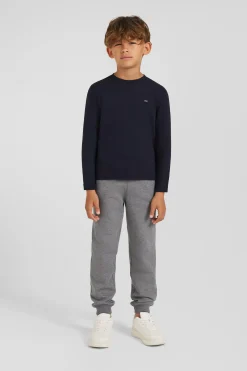 Regular navy blue long-sleeved cotton T-shirt with N°10 embroidery