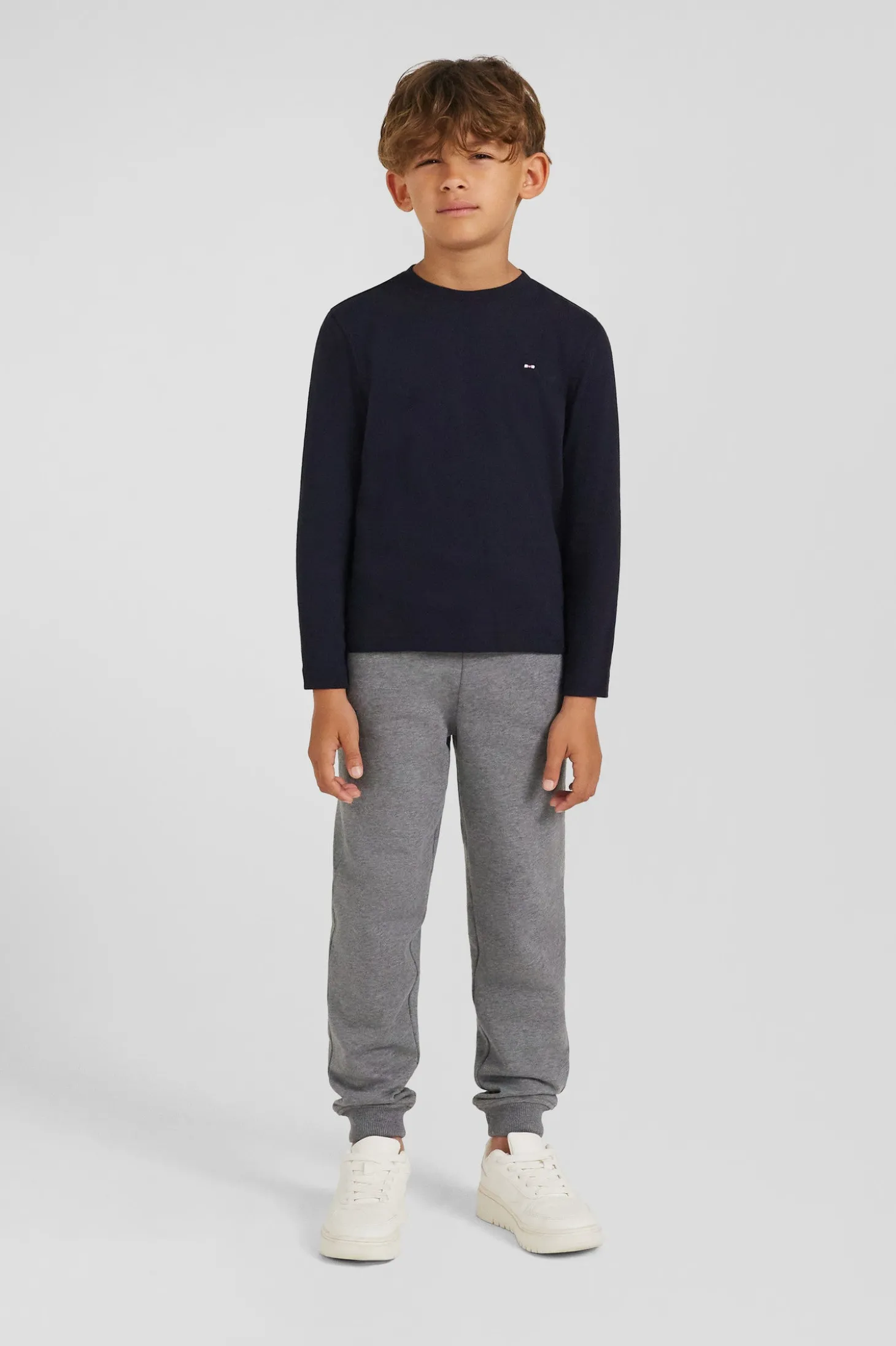 Regular navy blue long-sleeved cotton T-shirt with N°10 embroidery