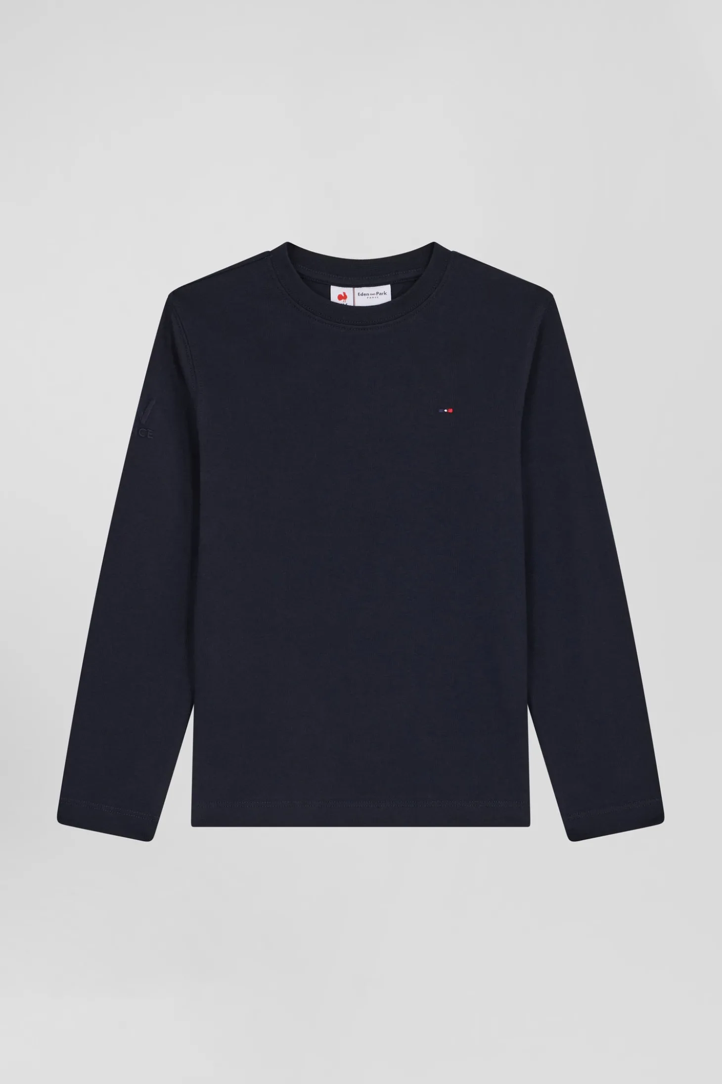 Regular navy blue long-sleeved cotton T-shirt with XV de France embroidery