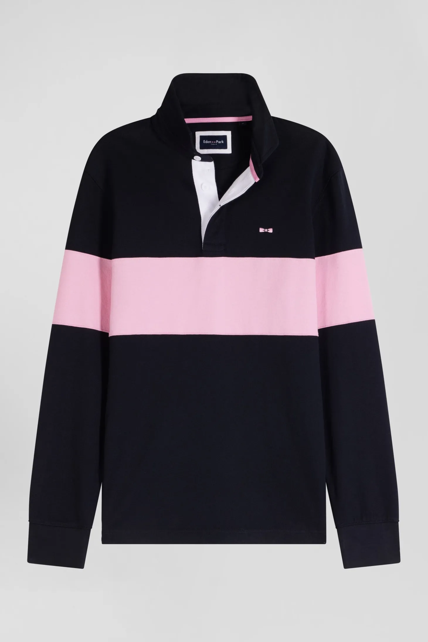Regular navy blue long-sleeved cotton rugby shirt with N°10 embroidery