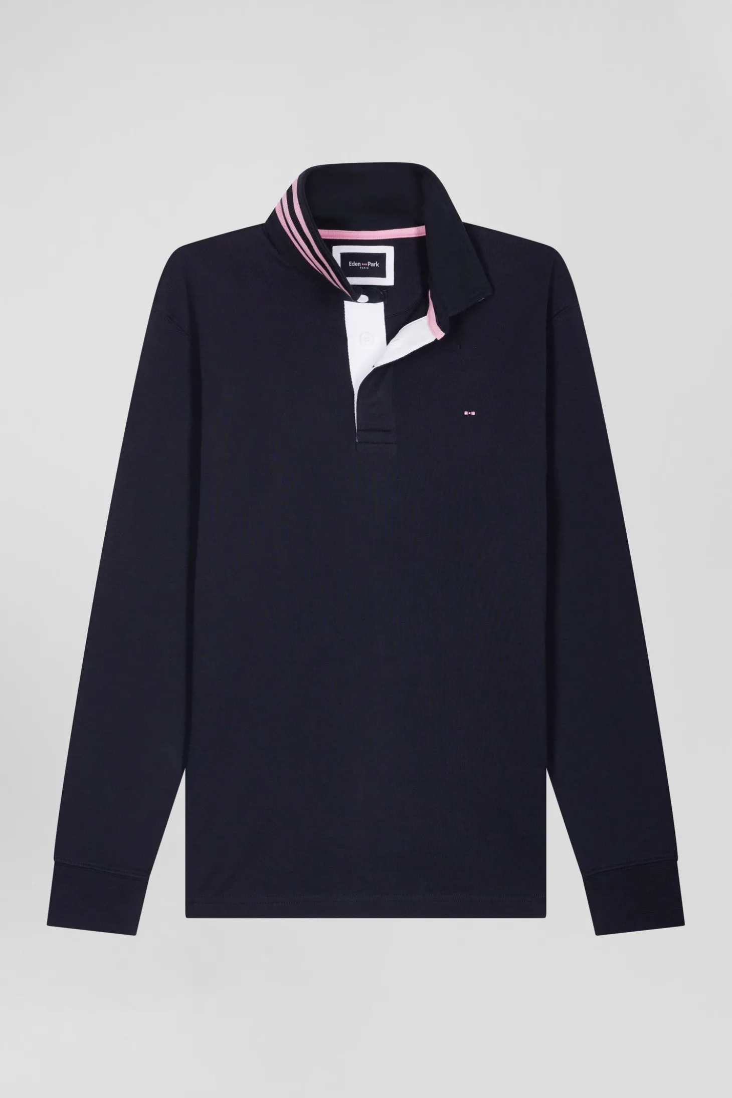 Regular navy blue long-sleeved Pima cotton rugby shirt