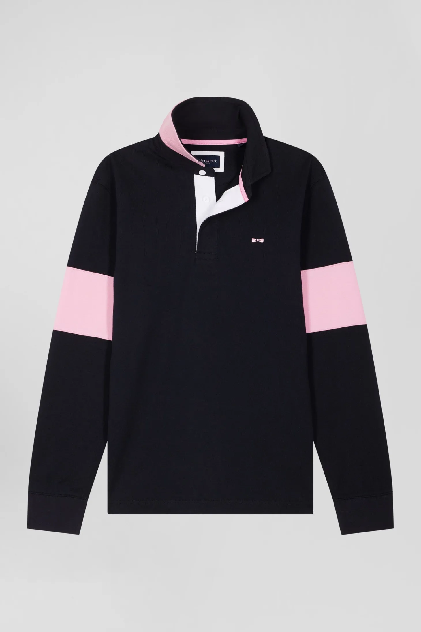 Regular navy blue long-sleeved cotton rugby shirt with bow tie embroidery