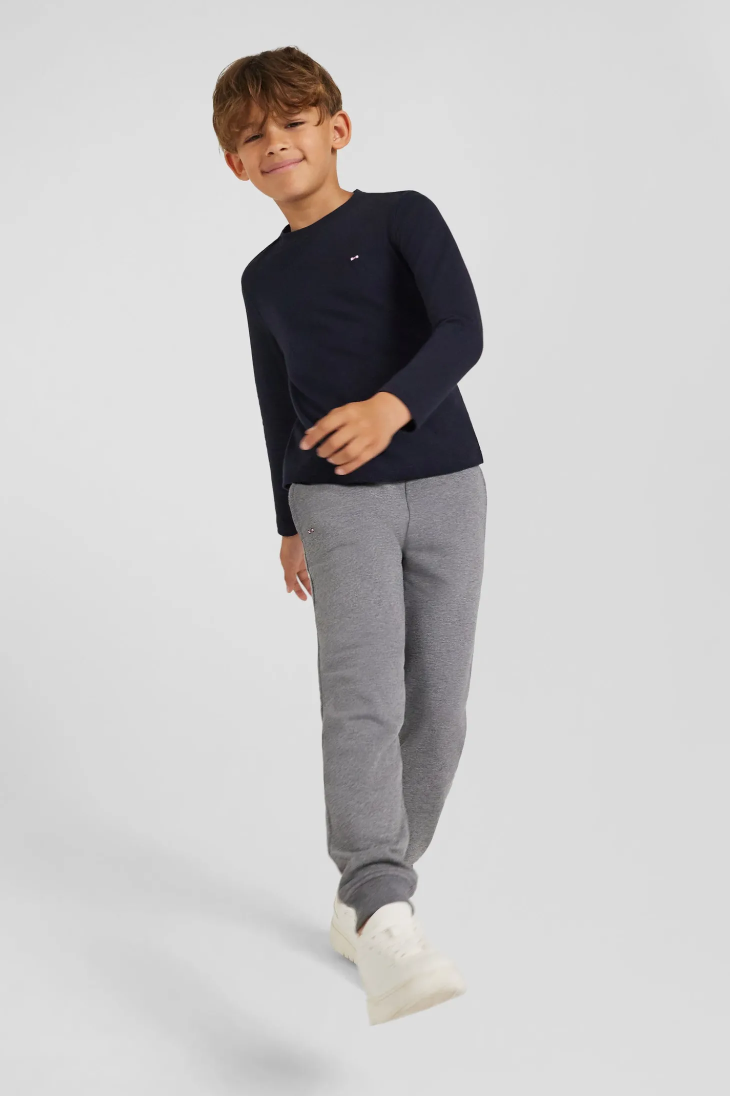 Regular navy blue long-sleeved cotton T-shirt with N°10 embroidery