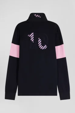 Regular navy blue long-sleeved cotton rugby shirt with N°10 embroidery